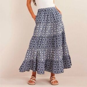 BODEN Women’s Tiered Blue Patterned Maxi Skirt Size 12